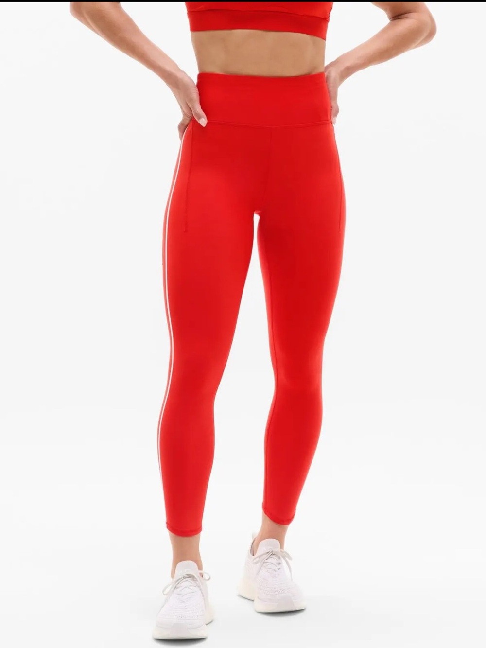 Athleta Pacesetter Ultra High Rise Tipped 7/8 Legging Side Stripe | Red | Small